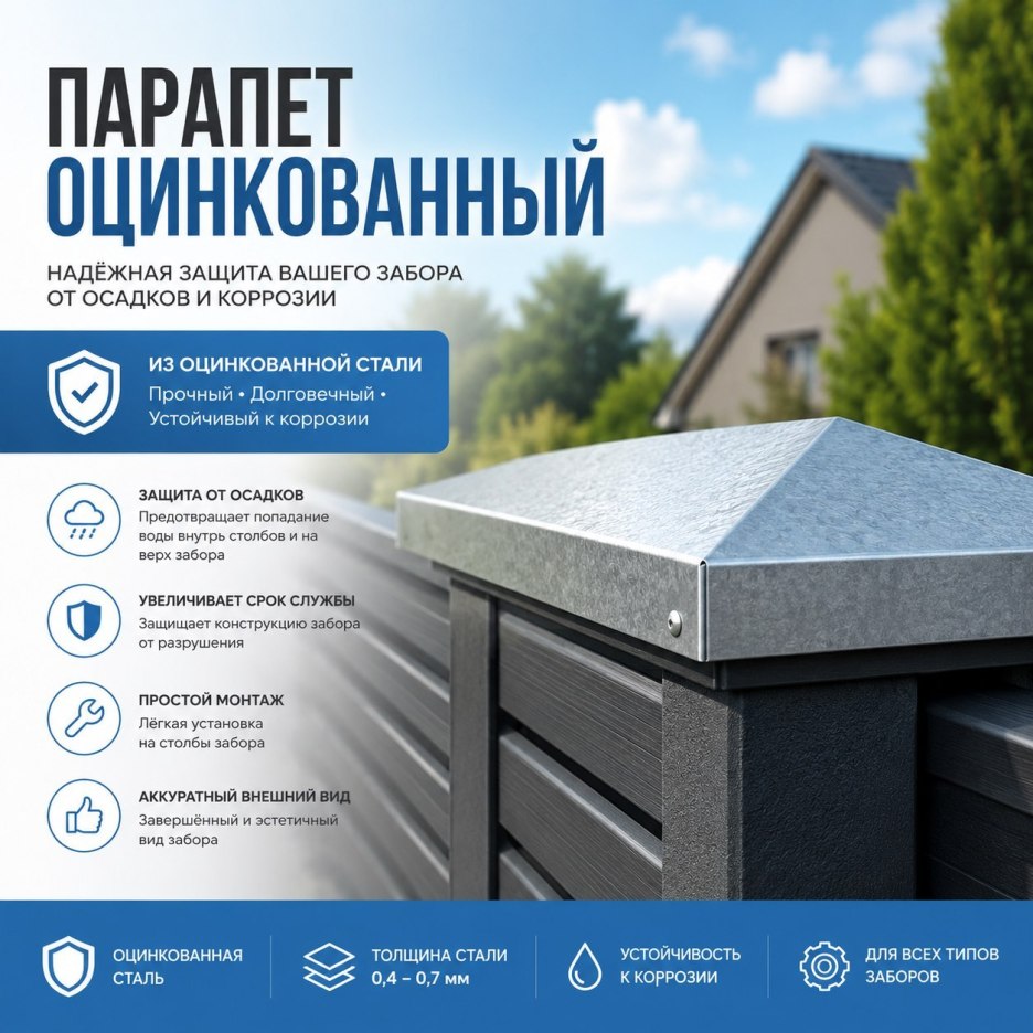 Парапет оцинкованный для забора (заказать) купить в Минске