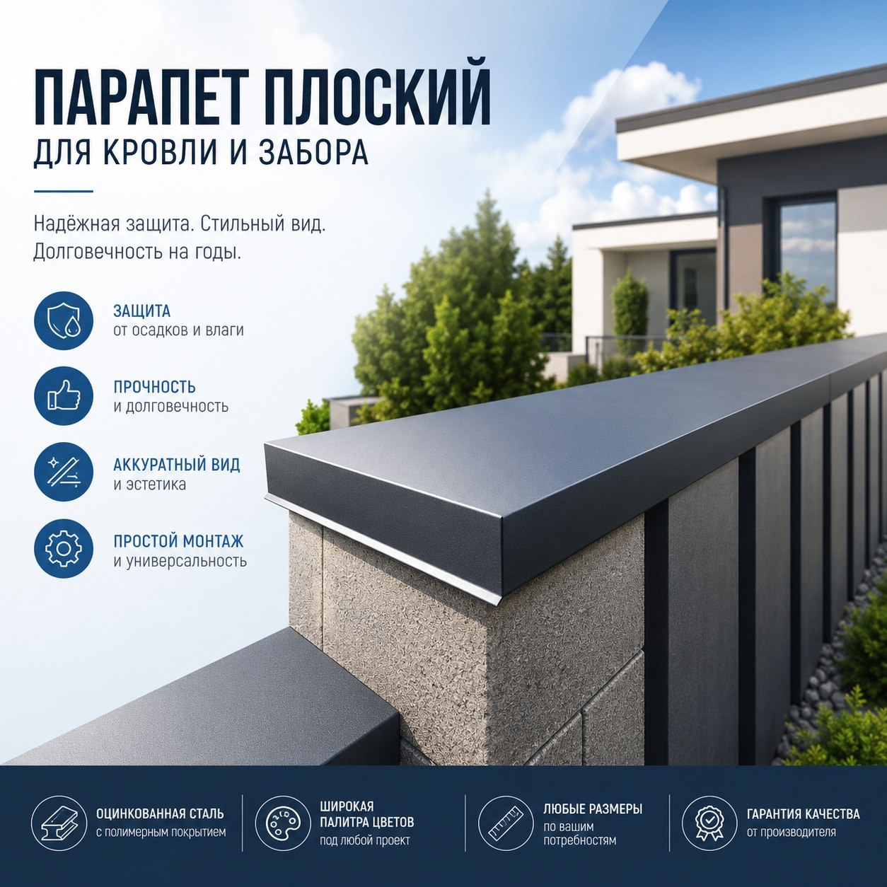 Парапет плоский: купить в Минске | П-образный колпак на парапет | Doborka.by