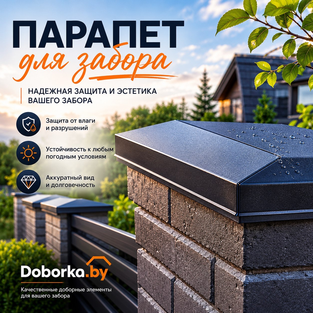 Парапет для забора (плоский, двускатный): купить в Минске | Колпак на столб и секцию от производителя | Doborka.by