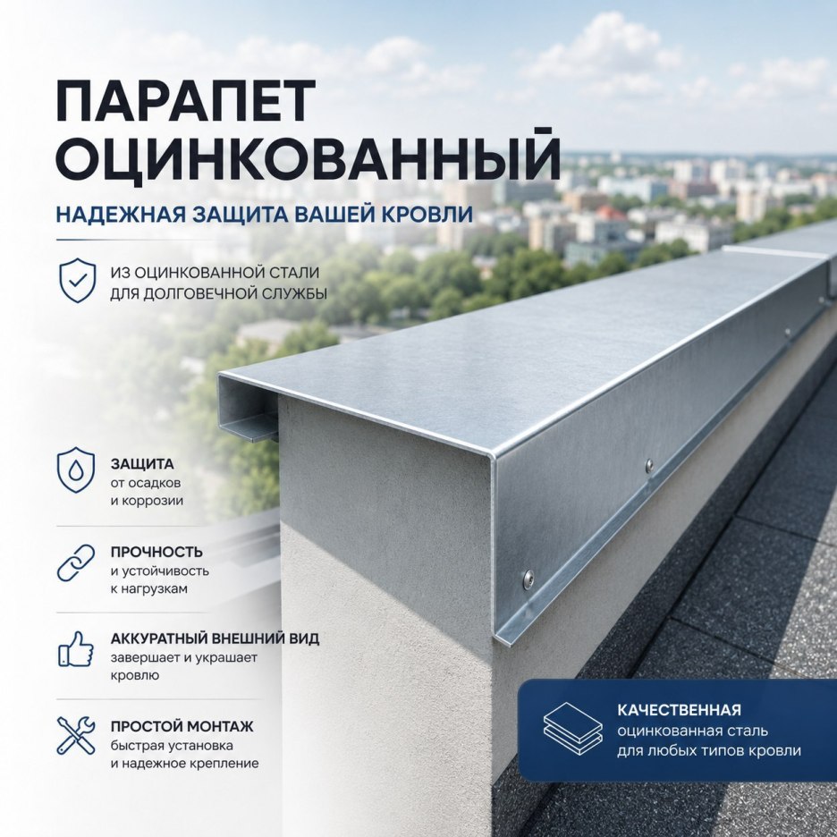 Парапет оцинкованный для крыши (заказать) купить в Минске
